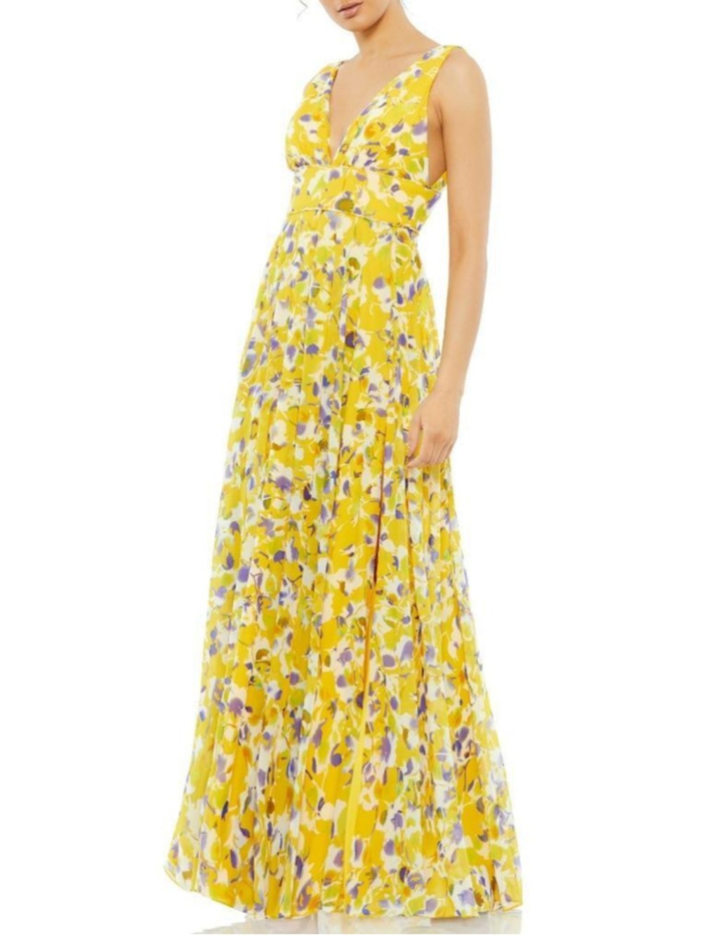 Women's Mac Duggal Floral Maxi Dress Size 2 Yellow Purple - Picture 4 of 9